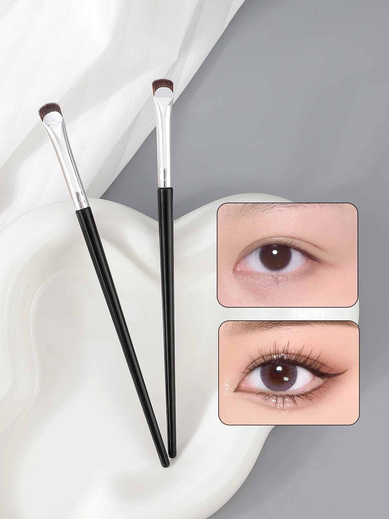 Single-Branch Crescent-Shaped Black Eyeliner Brush, Easy To Apply Without Smudging, Suitable For Detailing Under The Eyes, Flat-