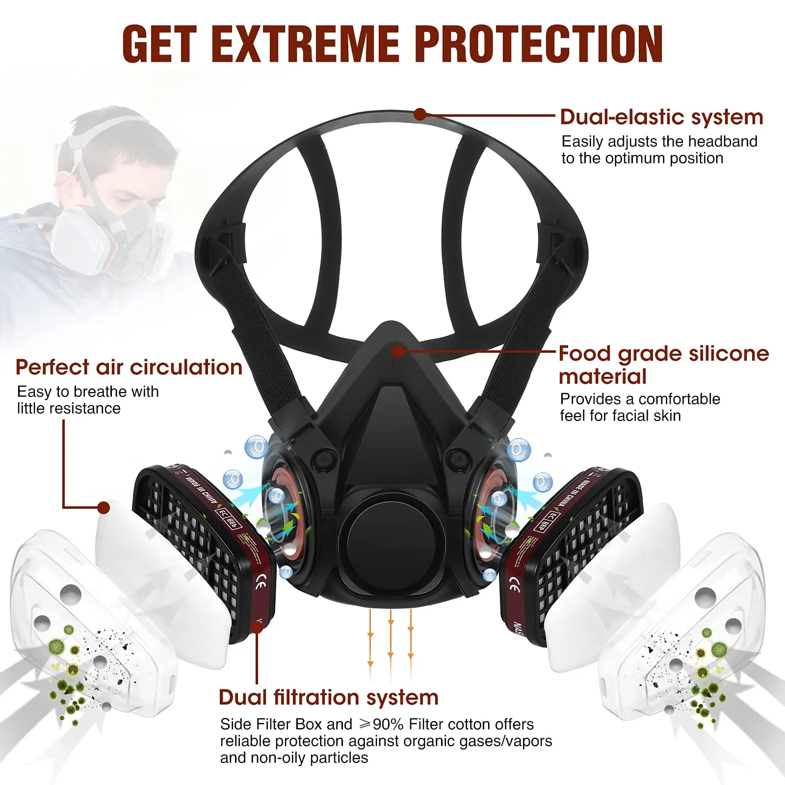 Scb0387d5fc3944b2b41ea1a396dc0abeu 6200 Dust Gas Mask Anti-fog Safety Goggles Black Half Face Gas Respirator Epoxy Resin Painting Spray Polishing Work Safety Mallzona