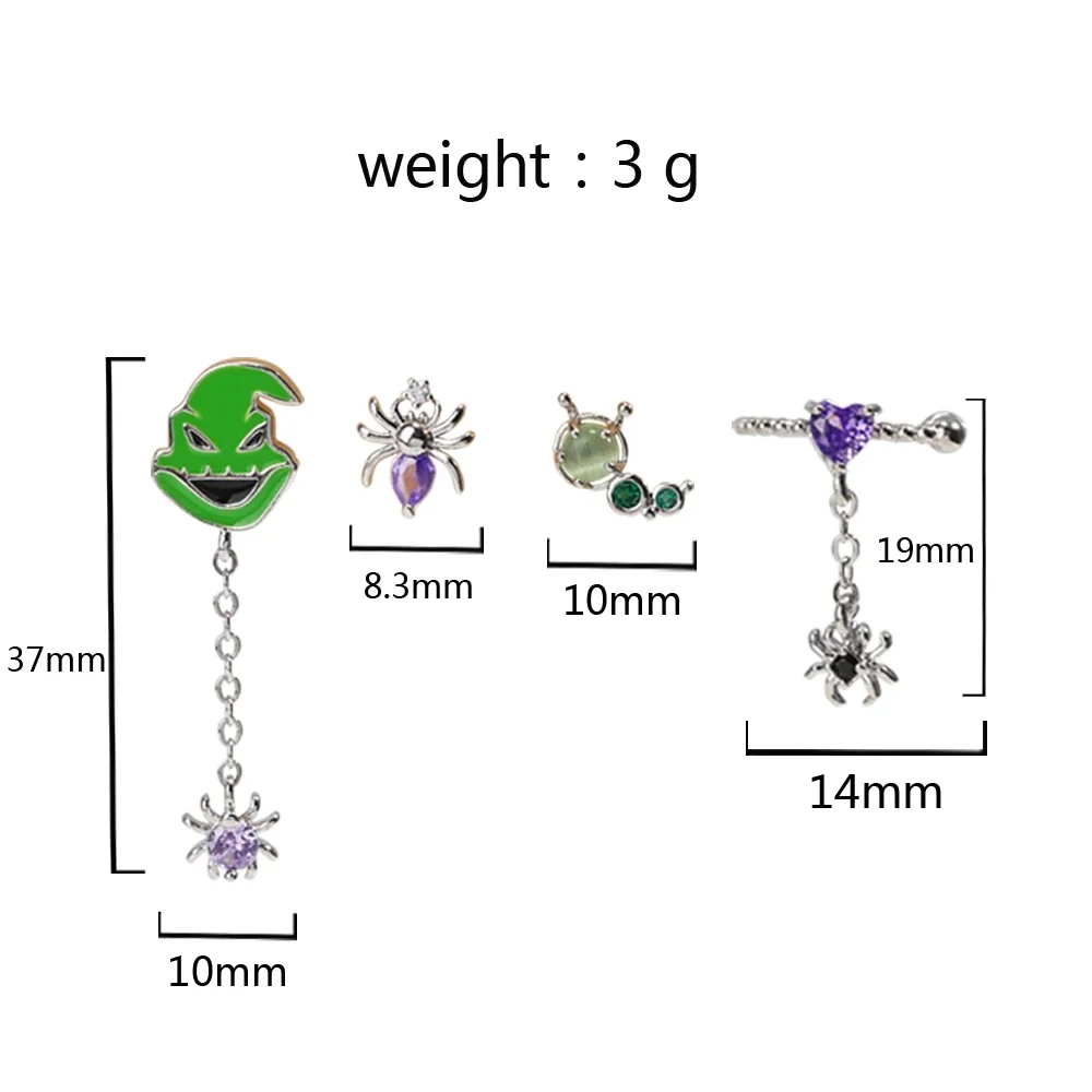 Neue Ins Punk Mode Zirkon Lustige Nette Emaille Grüne Spinne Geist Cartoon Stud Ohrringe für Frauen Mädchen Partei Schmuck Geschenke – Detail 1
