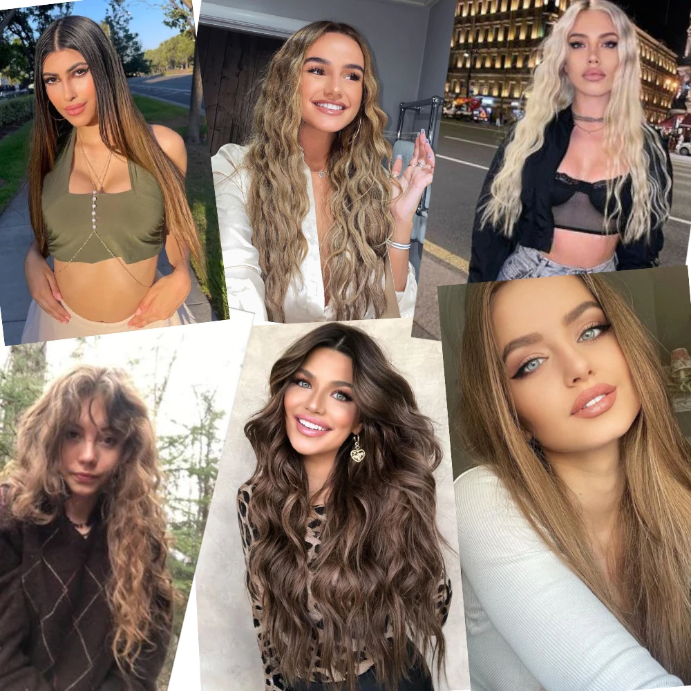 AZCalls EEN-Extensions de cheveux synthétiques longues bouclées pour femme, 5clips, résistant à la chaleur, fibre haute température, postiches