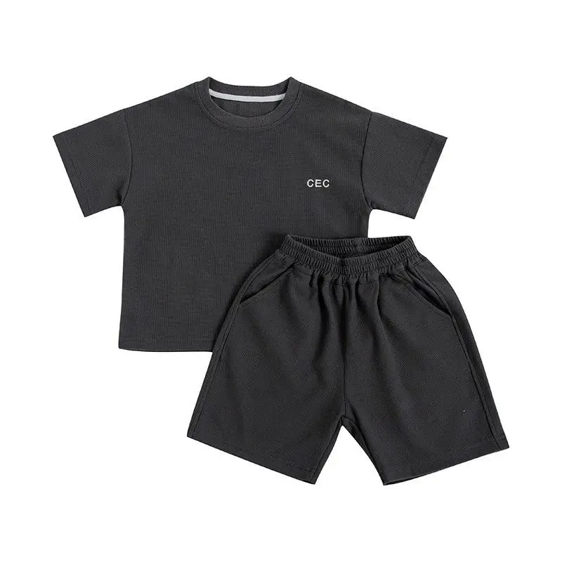 

Korean Children's Clothing 2023 Kid Boys Girl Letter Print T-shirts and Shorts Set Top Pant 2Pcs Tracksuits Loungewear