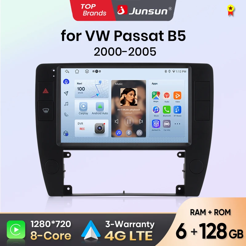 Junsun Autoradio für VW Passat B5 2000 2002 2003 2004 2005 CarPlay Android Auto FM RDS DSP BT GPS Navi SWC HD IPS Touchscreen Plug & Play Multimedia-Player Freisprecheinrichtung Original-Autostil-Haupteinheit