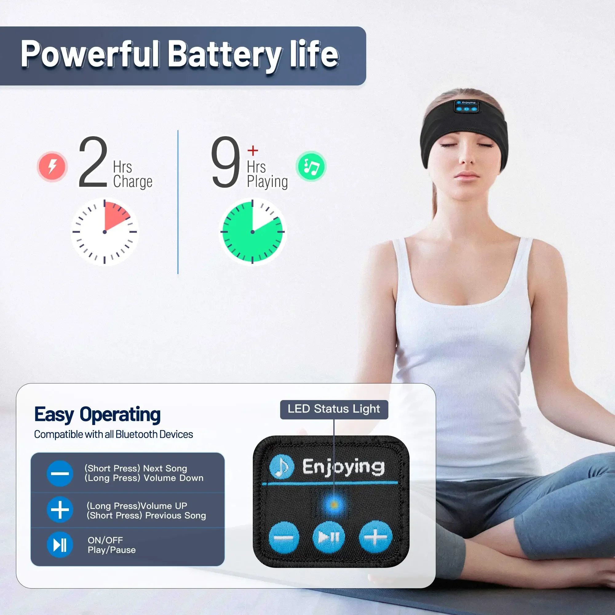 Sleep Headband Eye Mask Headphones Wireless Bluetooth Sports Headband Headphones Sleeping Workout Jogging Yoga Air Travel 4