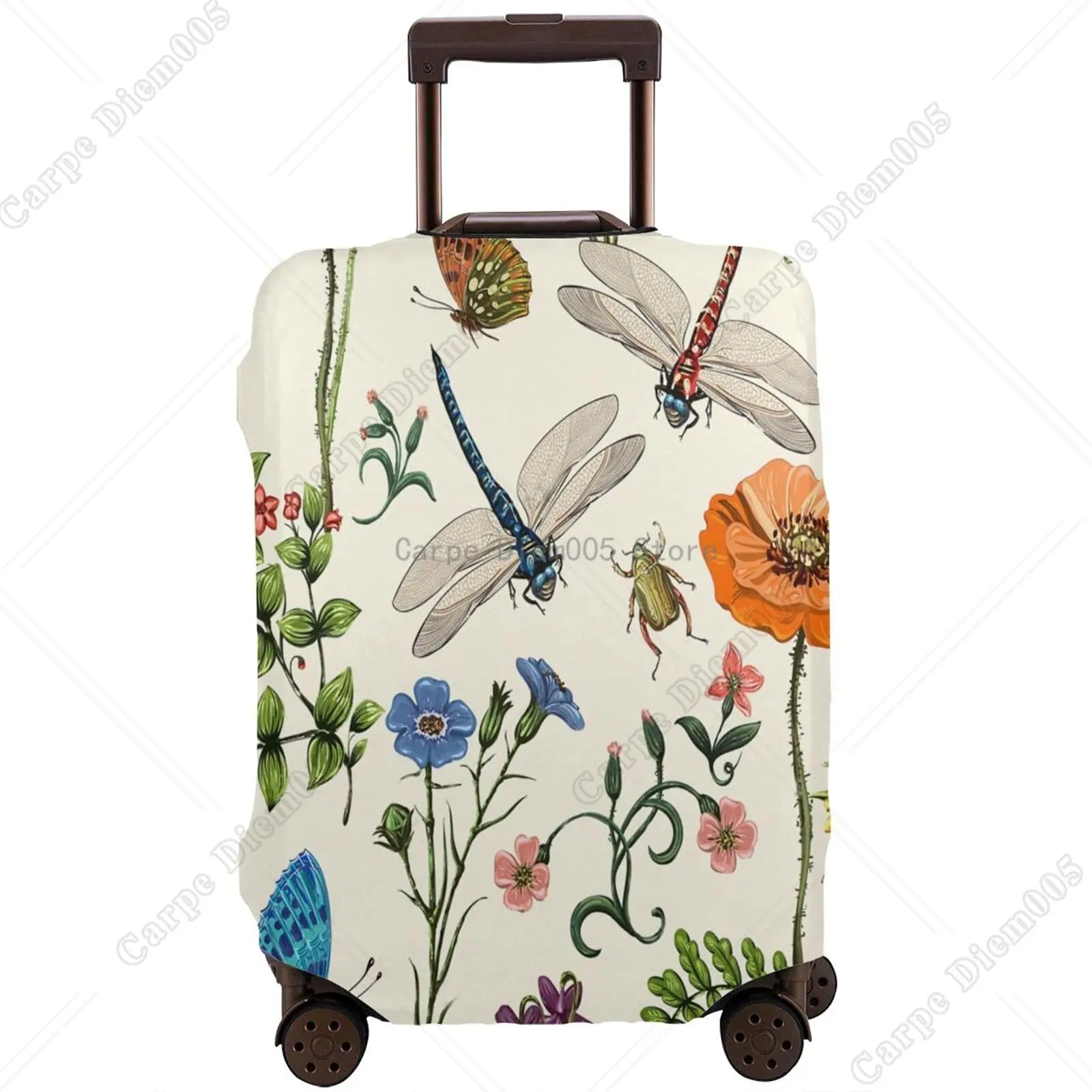 Floral Dragonflies Suitcase Cover Dirt-Proof Baggage Protective Sleeve Travel Luggage Airport Suitcases Covers Fits 18-32 Inch