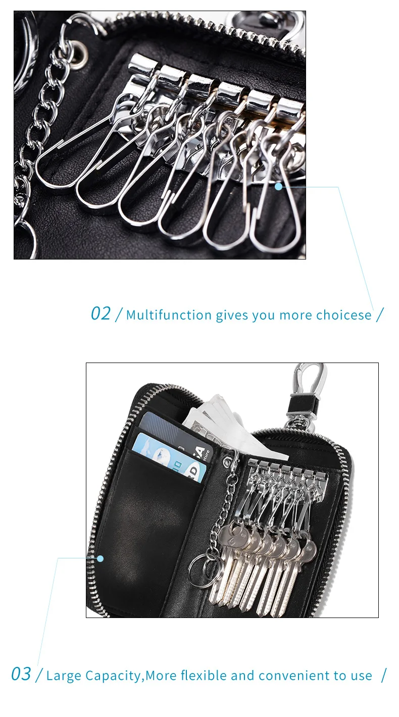 Genuine Leather Keychain Men Women Key Holder Organizer Pouch Cow Split Car Key Wallet Housekeeper Key Case Mini Card Bag