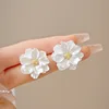 Big White Camellia Flower Stud Earring for Women Girls French Retro Elegant Korean Sweet Resin Ear Wedding Party Jewelry Gift