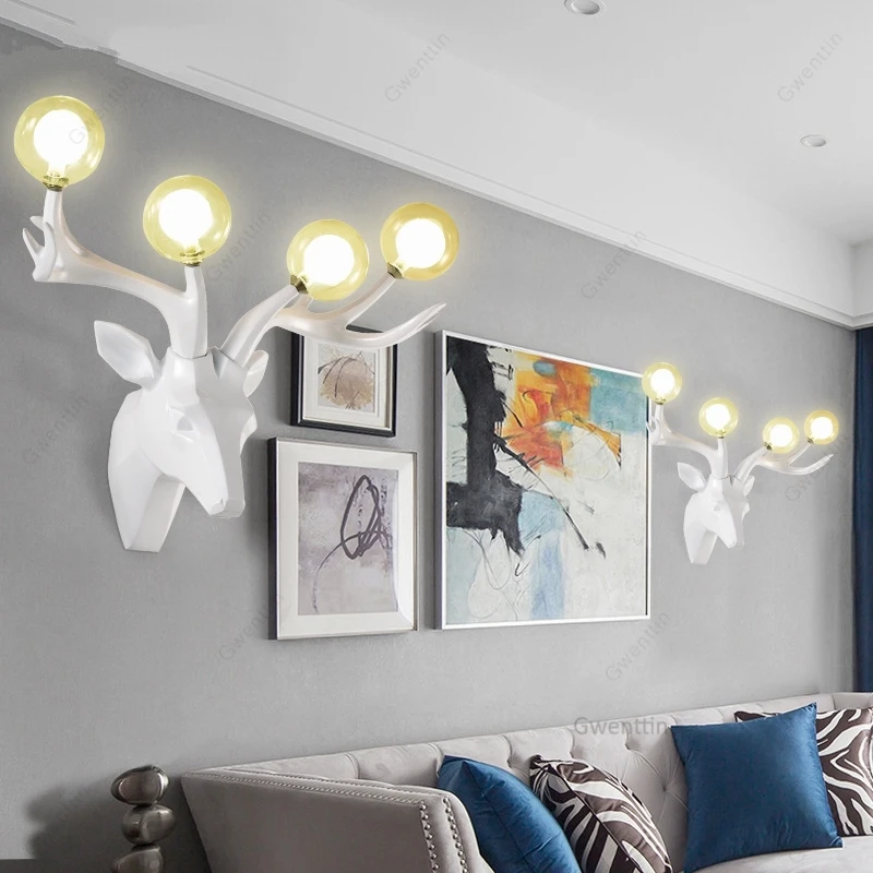 Deer Head Wall Lamps Modern Art Sconce Antlers Wall Mirror Lights for Living Room LED Lighting Fixtures Bedroom Lamp Home Decor 4
