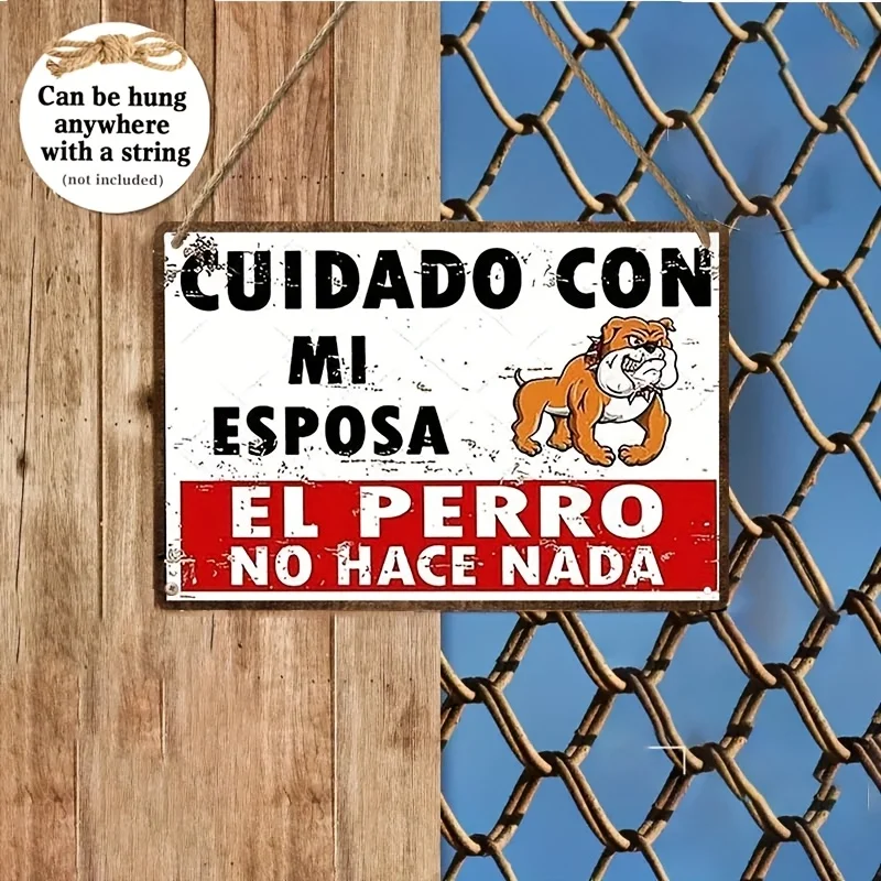 plano 2d, 1 pieza divertido regalo de boda cuidado con mi esposa es un perro nada más placa de metal vintage con bulldog texto español Plano 2D, 1 pieza Divertido regalo de boda - Cuidado con mi esposa es un perro nada más - Placa de metal vintage con Bulldog - Texto español 2