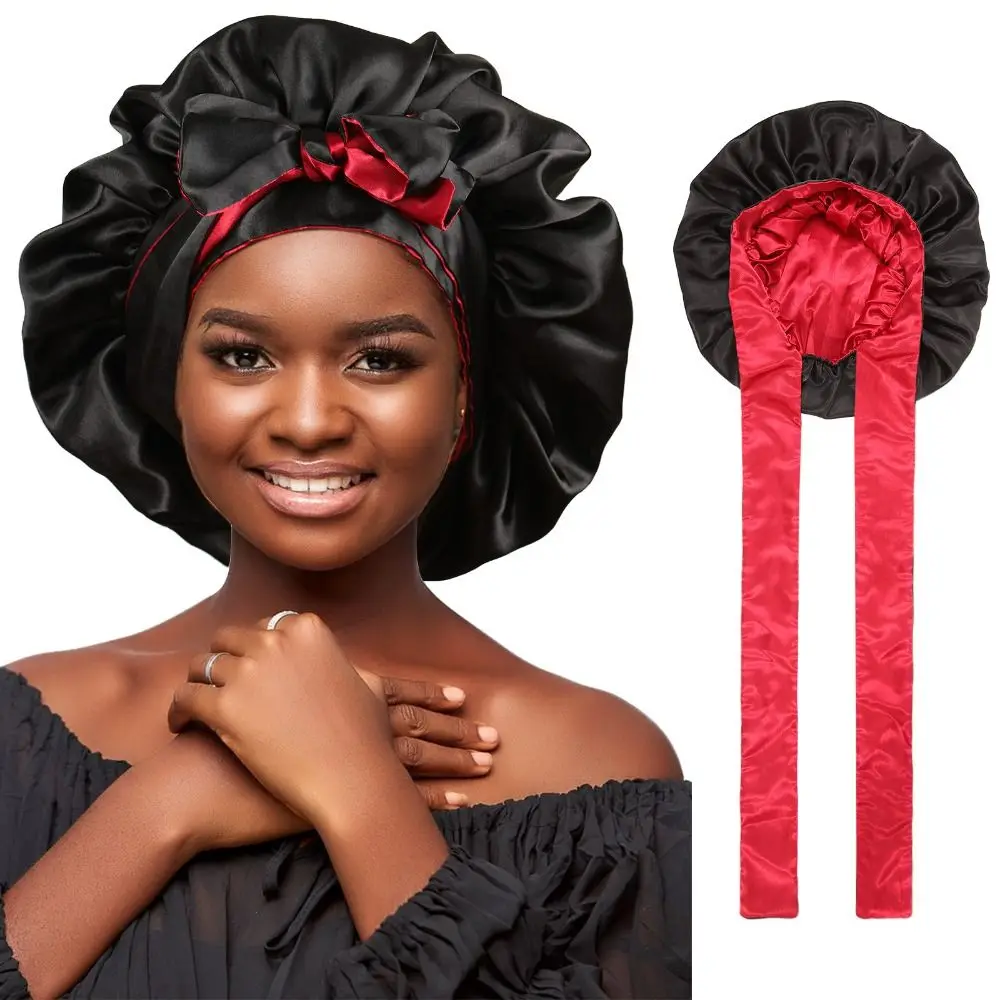 

Double-layer Satin Sleep Cap Soft Elastic Adjustable Silk Hair Wrap Curly Hair Stretchy Tie Band Hair Cap Sleeping