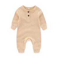 Kiddiezoom Fashion Autumn Winter Unisex Solid Long Sleeve Baby Boy Girl Rompers Cotton Soft Infants Clothing 6