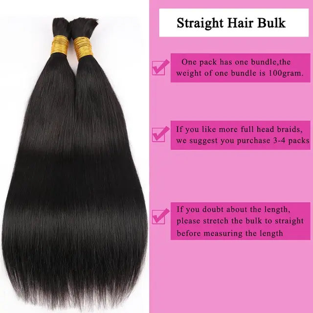 Human Hair Bulk for Braiding Straight Brazilian Virgin Human Hair Bulk no Weft for Braids Straight Bulk Human Hair Natural Black 2
