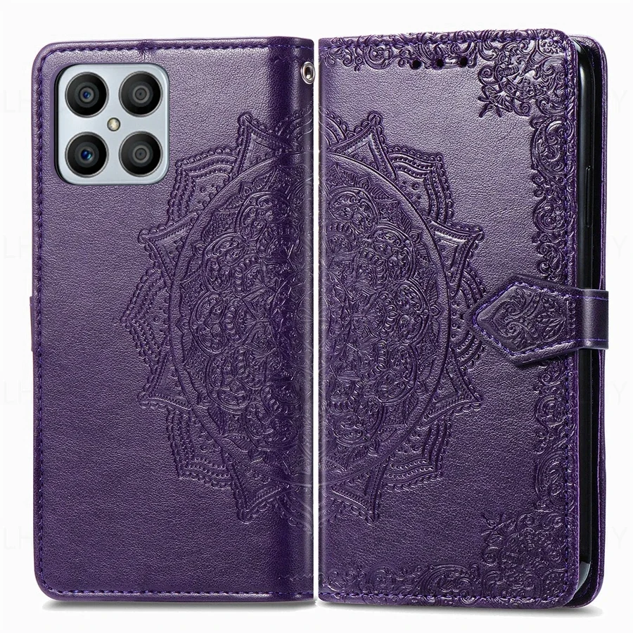 Floral Leather Flip Wallet Case - Elegant Design with Card Slots