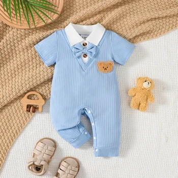 Newborn Baby boy Jumpsuit Cute Little Dear Short sleeved Jumpsuit 0-18 Months old Baby boy Summer Small Gentleman's clothing 1