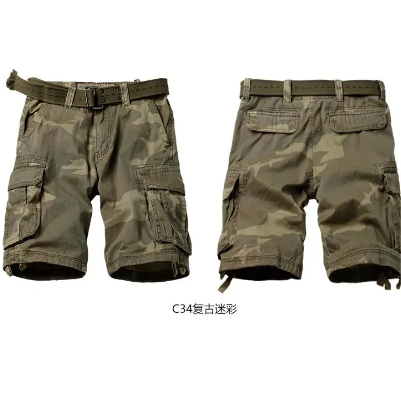 Men Outdoor Shorts Wear Resistant Breathable Multi-pocket Overalls Hiking Sports Shorts No Belt