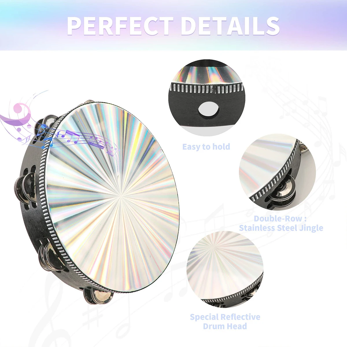 2 Pieces (8 Inch And 6 Inch)Tambourine Drum,Tambourine For Adults Double Row Metal Jingle Bells Tambourines Musical Percussion I