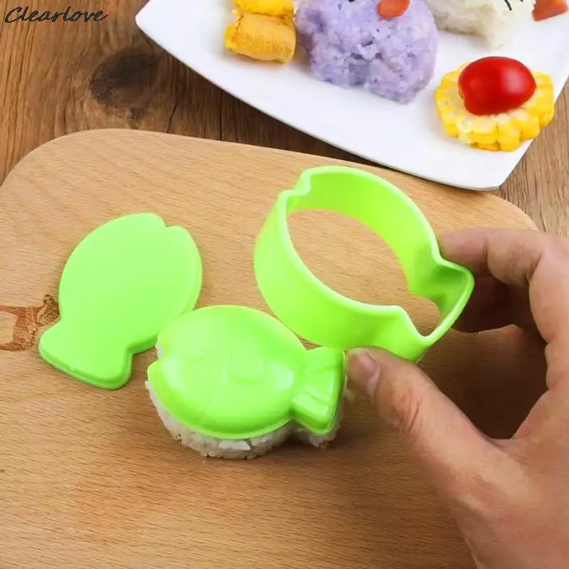 

1Set Cartoon Bear Elephant Fish Kids Rice Ball Mold Onigiri Mold 3D Egg Ring Bento Box Sushi Accessories Kitchen Tools Gadgets