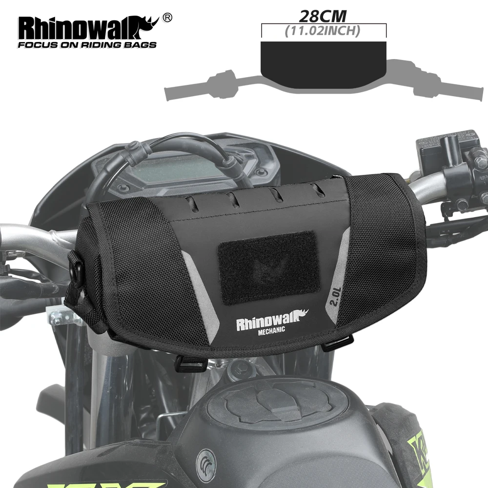 Rhinowalk Motorcycle Handlebar Bag Waterproof 2L Front Storage Case With Rain Cover Fit Off-road&ADV Motor Durable Riding Pack