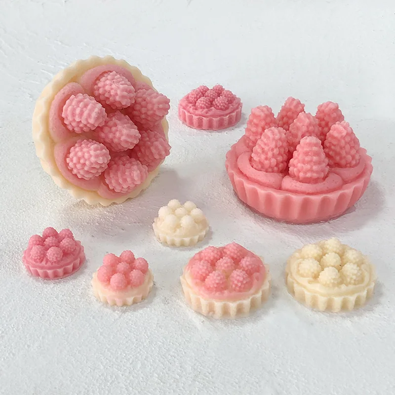 3D Strawberry Egg Tart Candle Silicone Mold Birthday Scented Dessert Making Soap Plaster Resin Fondant Cake Mousse Party Gift