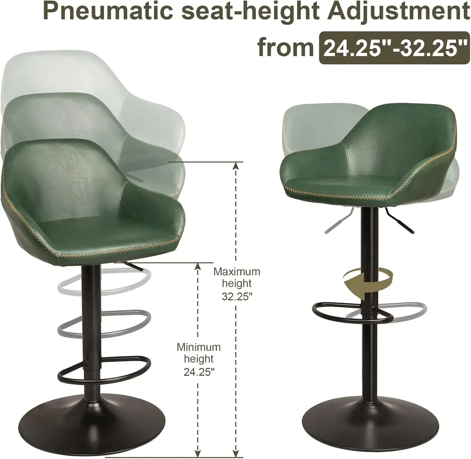 3 Piece Pub Table and Chairs Set Round Rustic Bar Height Top Table Adjustable Swive Hunter Bar Stools Bistro Diningroom