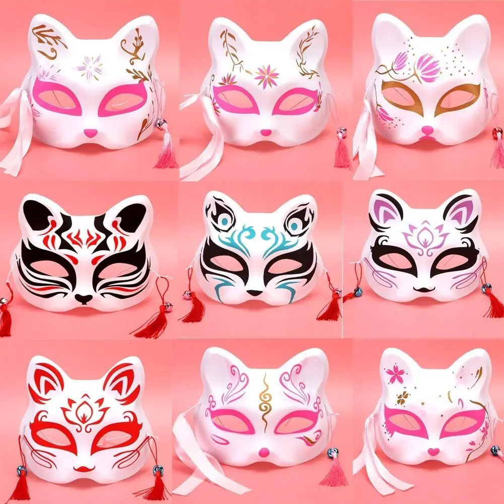 

1PC Anime Foxes Mask Japanese Cosplay Rave Hand-Painted Anime Half Face Cat Masks Masquerade Festival Party Props Accessories