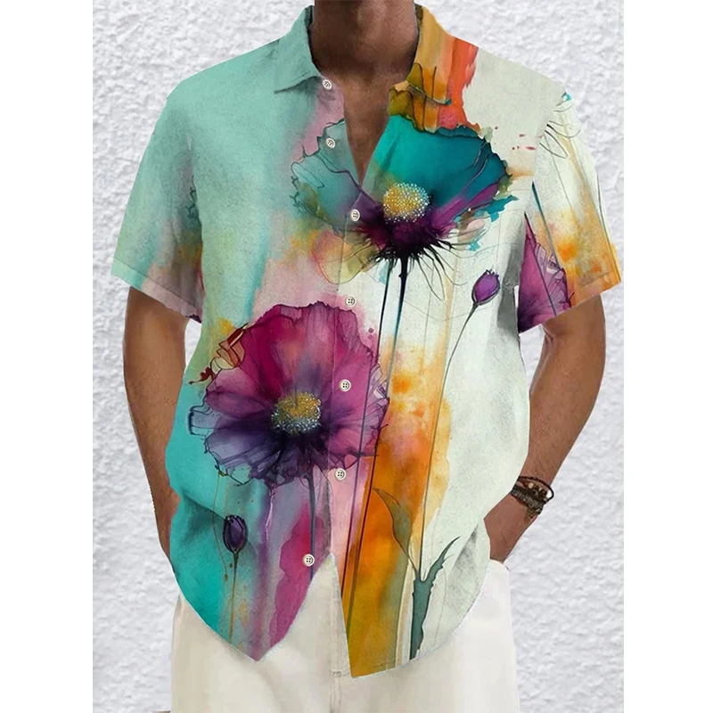 thumbnail image 1 of Camisas hawaianas con estampado de flores en 3D para hombre, camisas de manga corta para fiestas, camisas de gran tamaño para mujer, ropa Harajuku, blusas, 1 of 5