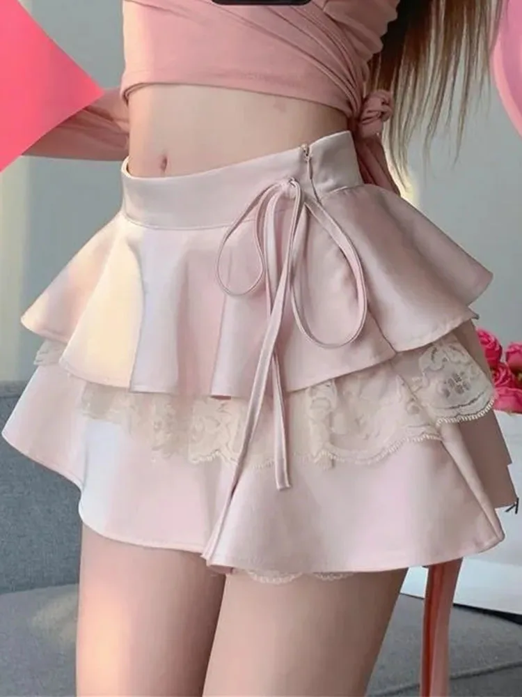 Kawaii White Ruffle Mini Skirt Women Summer High Waist