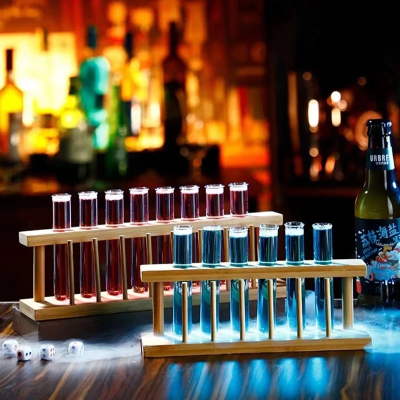 6-12Pcs Test Tube Glass Cup Shot Glasses Bar Wooden Test Tube Rack Cocktail Glass Cup Set Bar Party Accessories drinking glasses