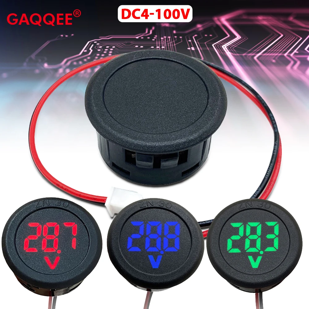 DC4-100V LED 디스플레이 원형 2선식 자동차 전압계 디지털 자동차 전압 전류 측정기 전압 검출기 테스터 모니터 패널..