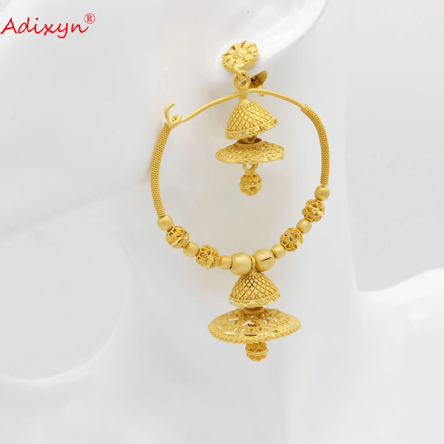 Adixyn 2023 India Hollow Swing Bollywood Ethnic Earrings For Women Gold Color/Copper Manual Jewelry Religious Activities N03151