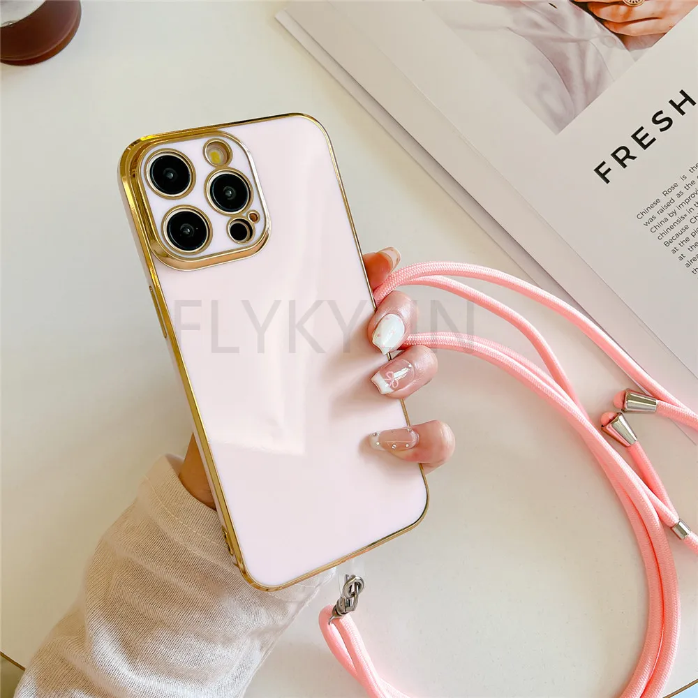 Luxury Plating Crossbody Lanyard Strap Silicone Phone Case