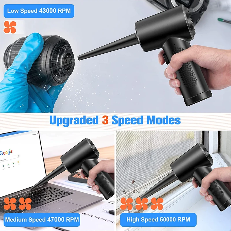 Cordless air duster Cordless Air Duster 5-in-1 High-Speed Blower PC/Car/Home/Hair Cleaning 3 Nozzles 3000mAh Rechargeable Battery