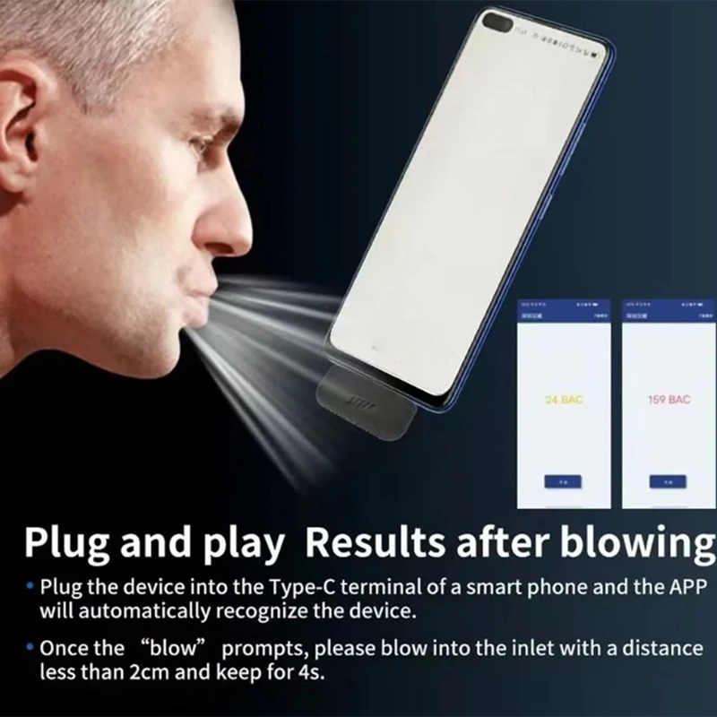 Blowing Breathing Tester Portable Alcohol Tester Mini Alcohol Detector With Intelligent Interaction Only 7.5G