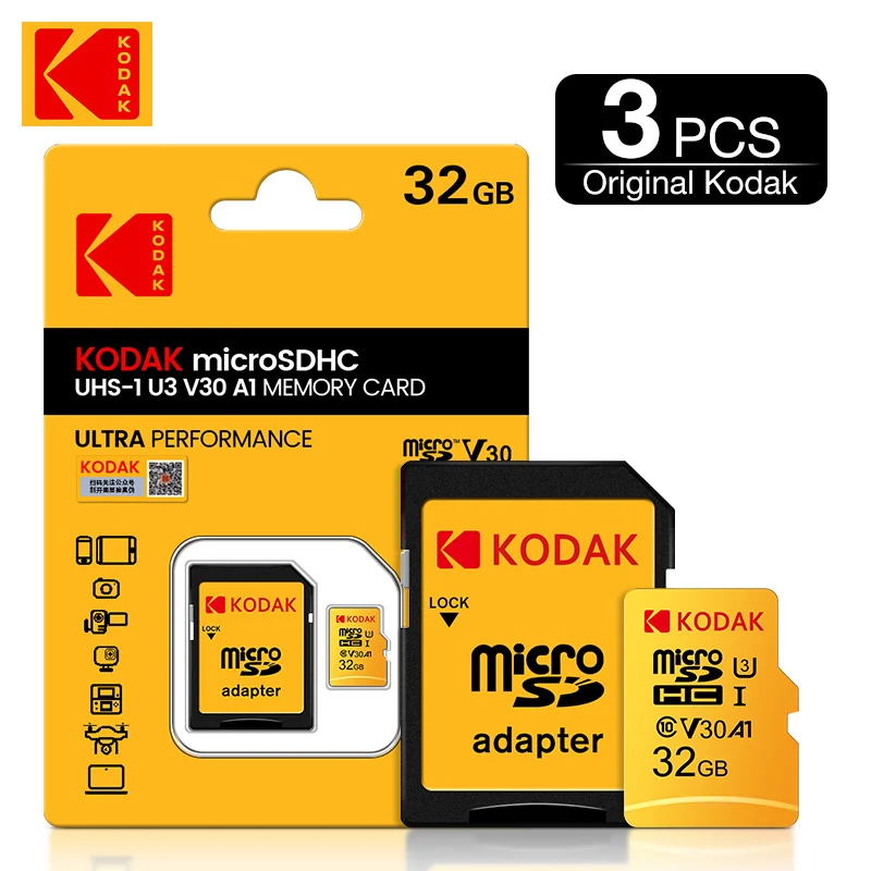

3pcs KODAK EVO Plus 128GB Memory Card 256GB U3 4K Micro SD Card 64GB 32GB SDHC Microsd UHS-I C10 TF Trans Flash Microsd