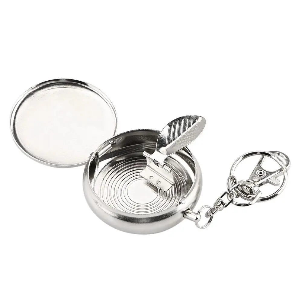 Mini Metal Cigarette Ashtray Key Chain Round Shaped Ashtray Portable Smoking Accessories Cigarette Supplies