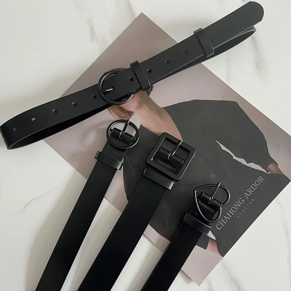 

Black Women Waist Belts Fashion Punk Wide Side Metal Buckle Jeans Belt PU Leather Korean Waistbands Trouser Decoration