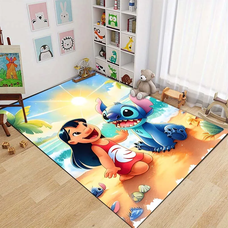 

Cartoon Disney Lilo Stitch Pattern Carpets for Living Room Bedroom Kid's Room Floor Mat Decor Anti-slip Rug Play Mat Area Rug