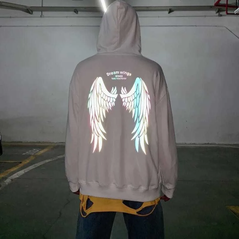 Reflective Men's Hooded Sweatshirt Hip Hop Overfit Tops