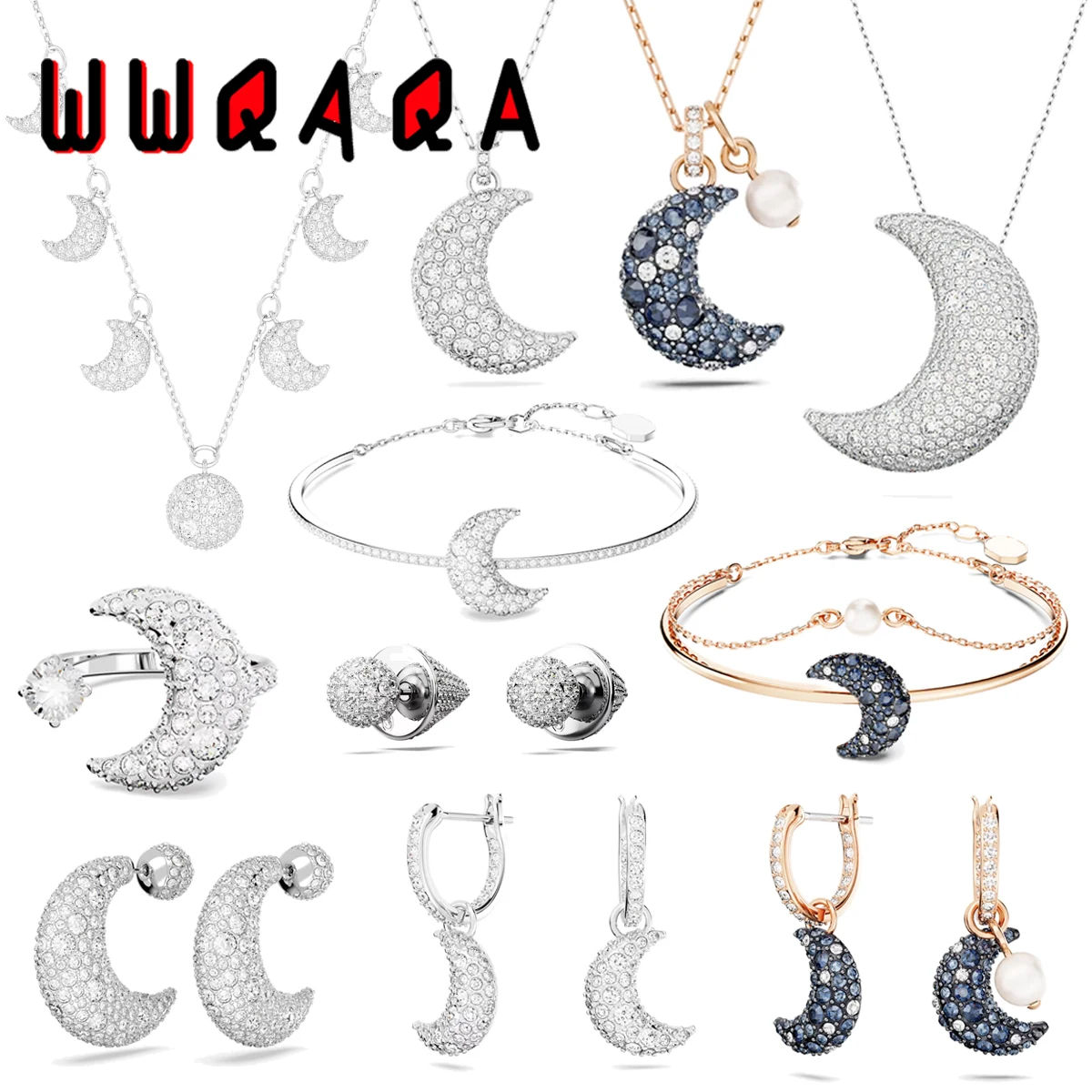 

Luna Original 2024 New Fashion Moon Series Sets Zircon Luxury Crystal High Quality Women's Necklaces Bracelet Earrings With Logo