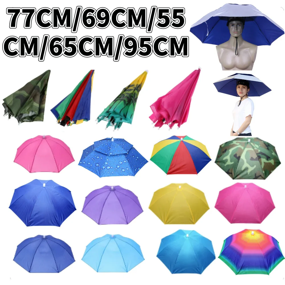 Umbrella Hat Rain Umbrella Hat Outdoor Foldable Head Umbrella Hat Anti-Rain Anti-Sun Golf Cycling Hiking Camping Fishing
