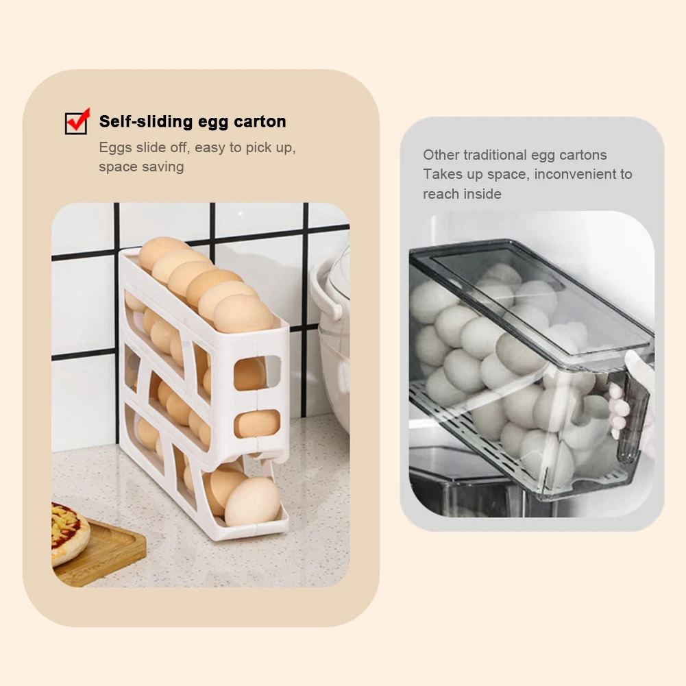 4 Layers Refrigerator Egg Storage Box Large Capacity Kitchen Rolling Eggs Container Rolling Eggs Dispenser for Fridge Countertop