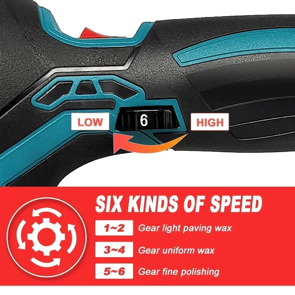 5000RPM 150MM Cordless Car Polisher 6 Gears Of Speeds Adjustable Rechargeable Electric Polishing Machine Fit Makita 18V Battery