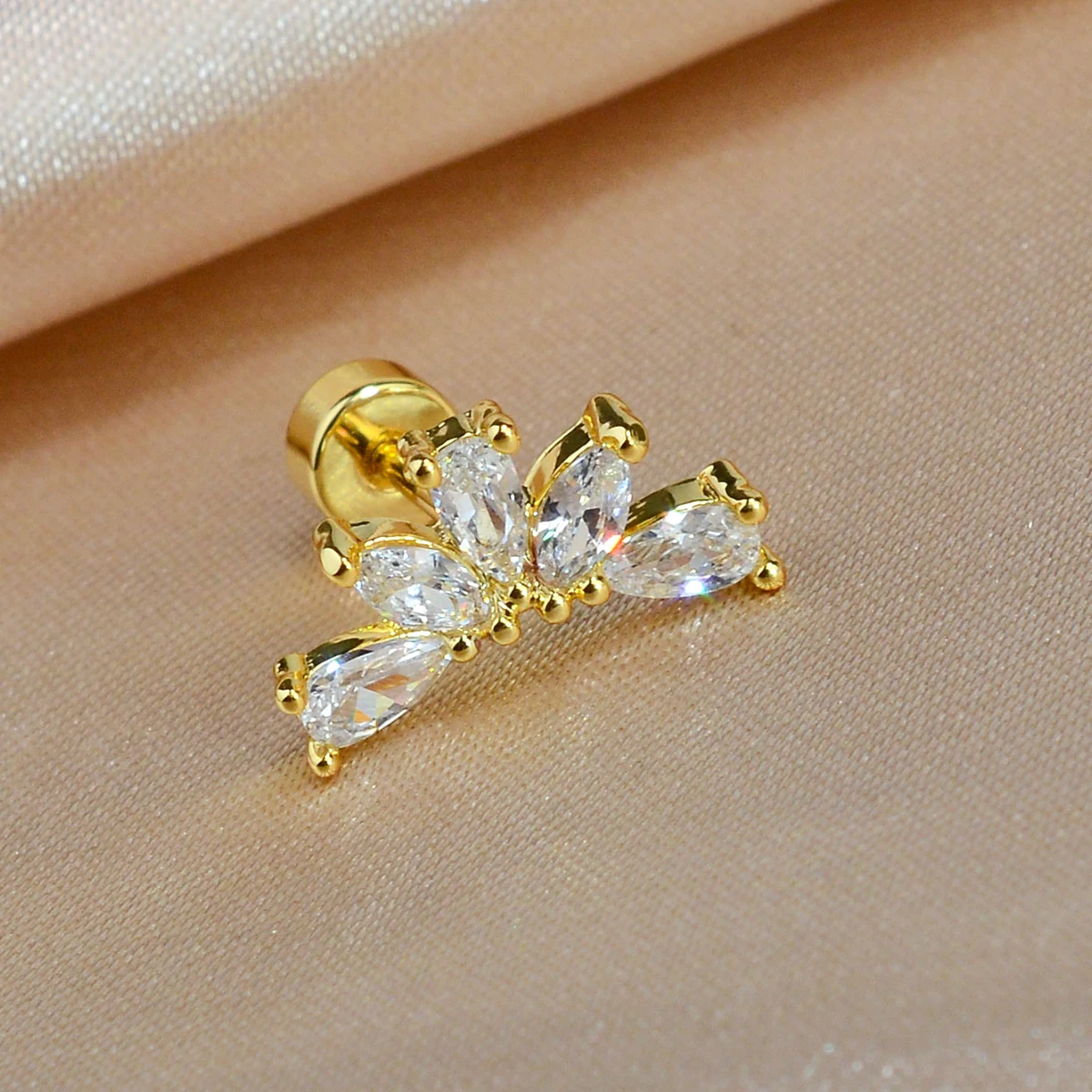 1PC Edelstahl Stern Blume Mond Gebogene CZ Knorpel Stud Für Frauen Helix Conch Flache Schraube Zurück Ohrring Ohr piercing Schmuck – Detail 15