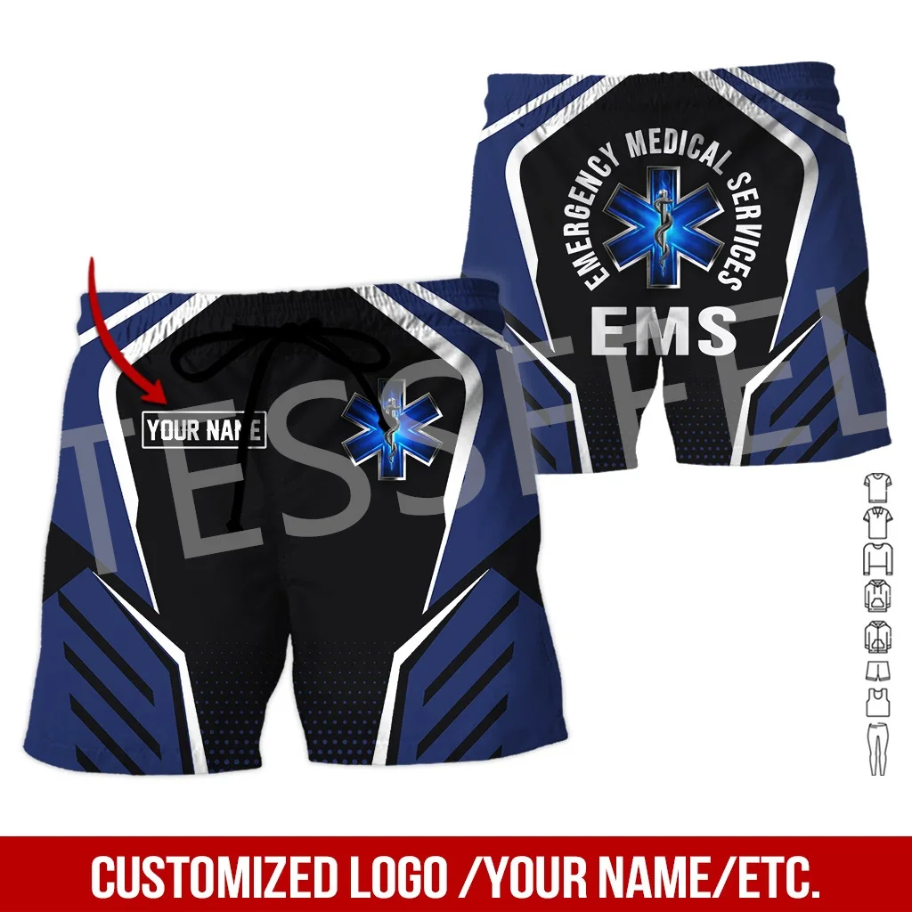 Streetwear EMS EMT Nurse Paramedic Medical Tattoo Custom Name 3DPrint Unisex Harajuku Beach Short Pants Summer Casual Shorts X3