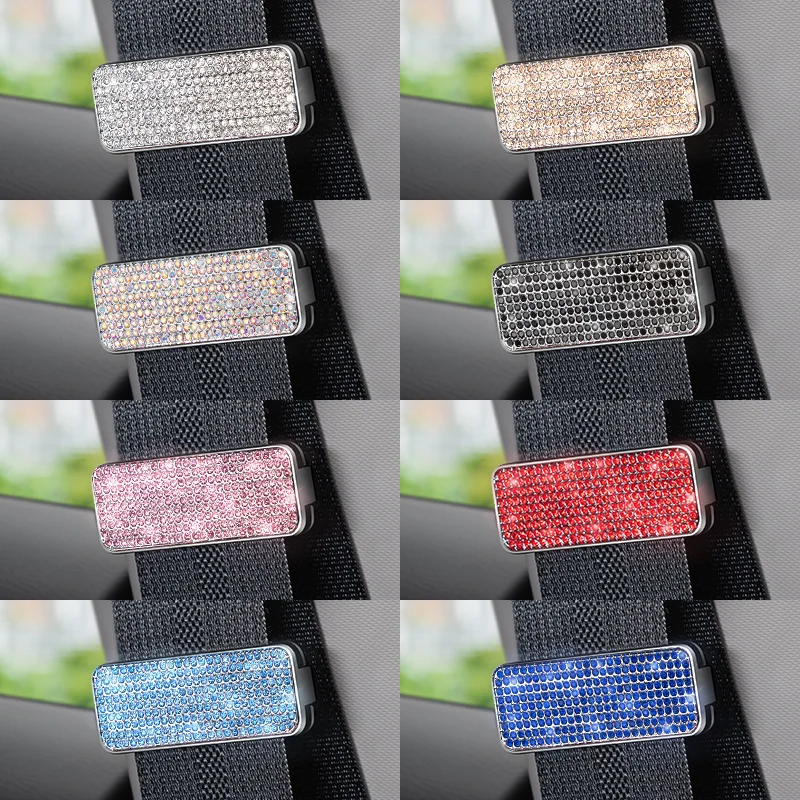 Rhinestone Car Seat Belt Limiter Bling Auto Adjustable Anti Skid Safety Belt Clip Clamp Decoration Accessories for Women