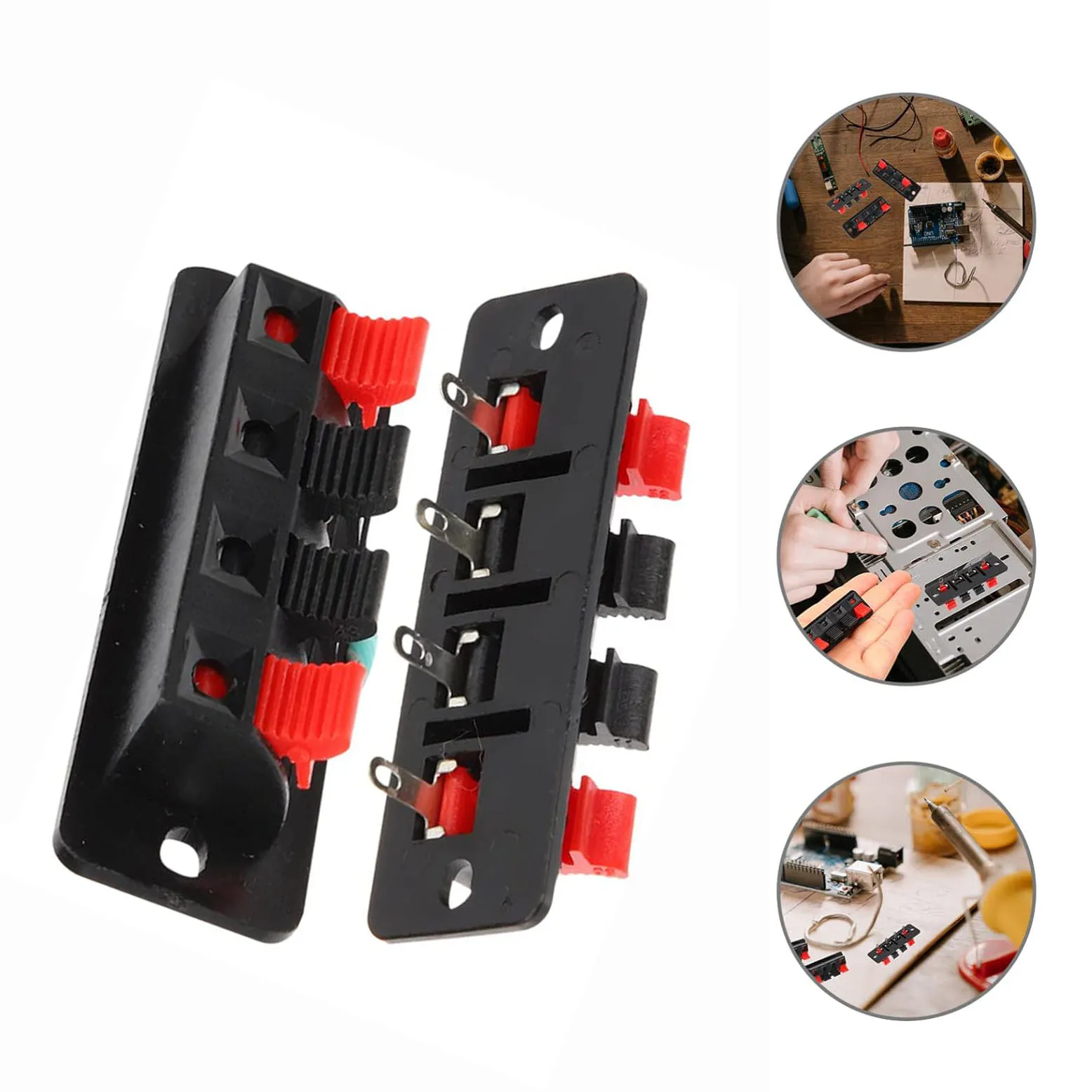 Copper 4 Positions Way Spring Connector Terminal Block Push Release Wiring Clip Connection Audio Stereo Speaker 2pcs