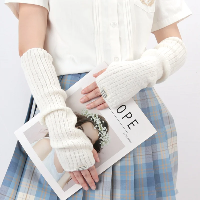 Women's Knitted Fingerless Arm Sleeves Gothic Style Solid Color Winter Long Arm Warmers Girls Harajuku Y2K Fashion Wrist Gloves