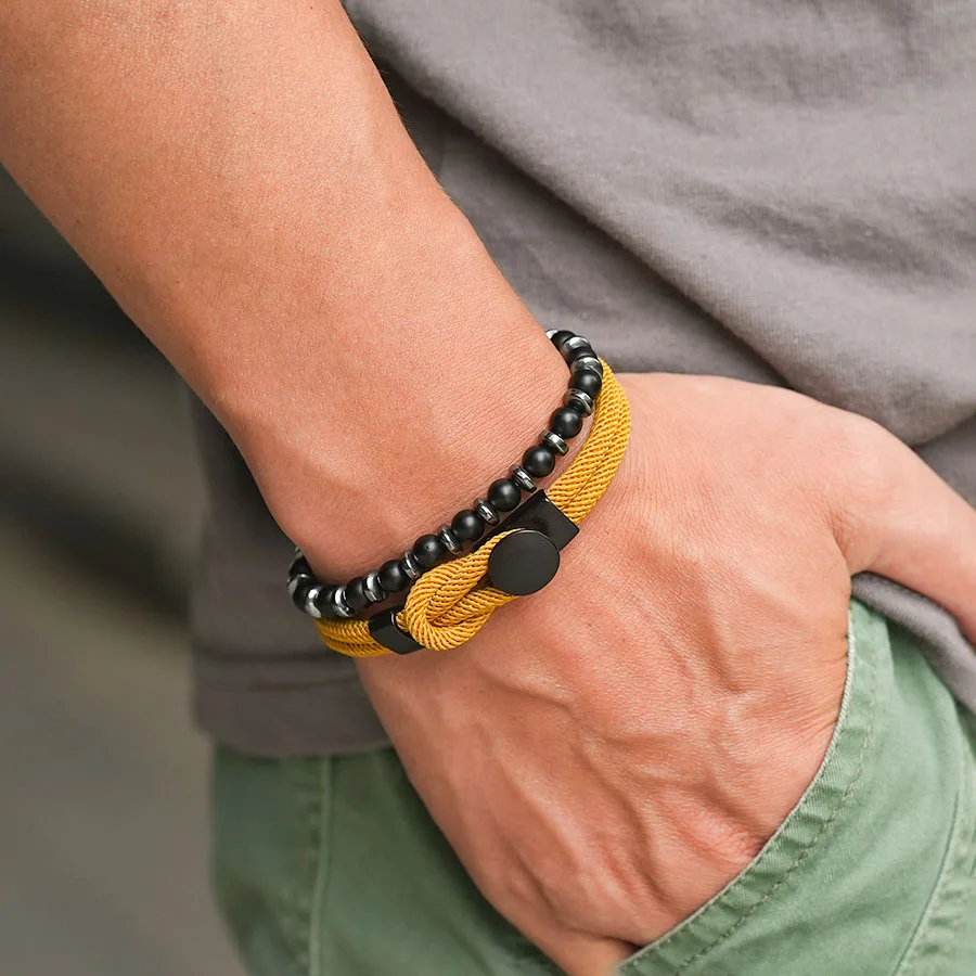 Men Hematite Stone Wrap Bracelet for Yoga Meditation