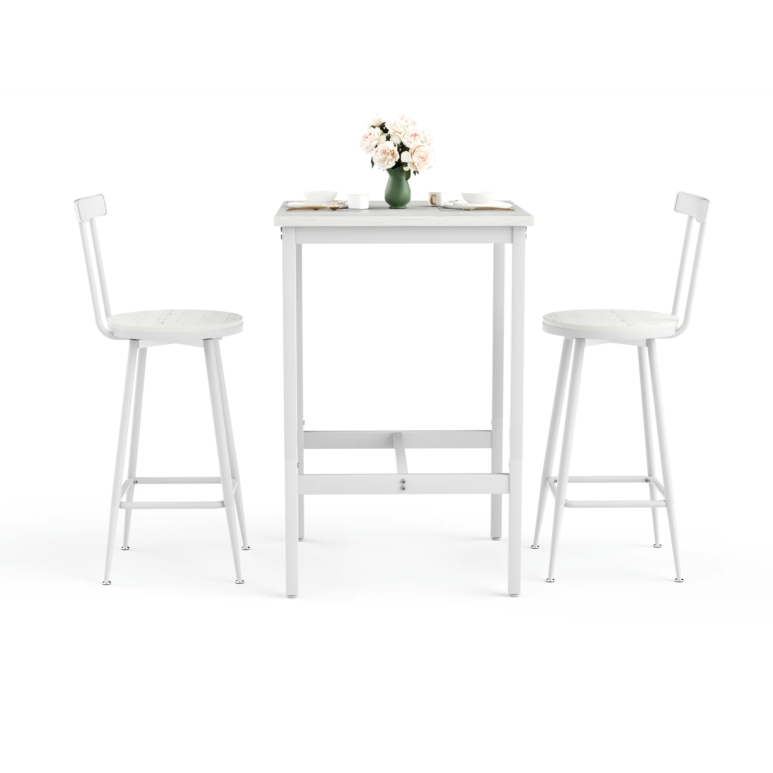 Bartisch- und Hocker-Set, Esstisch mit zwei Stühlen und Fußpolstern, Metallrahmen, Bartisch-Set im Industriestil, geeignet für D – Detail 7