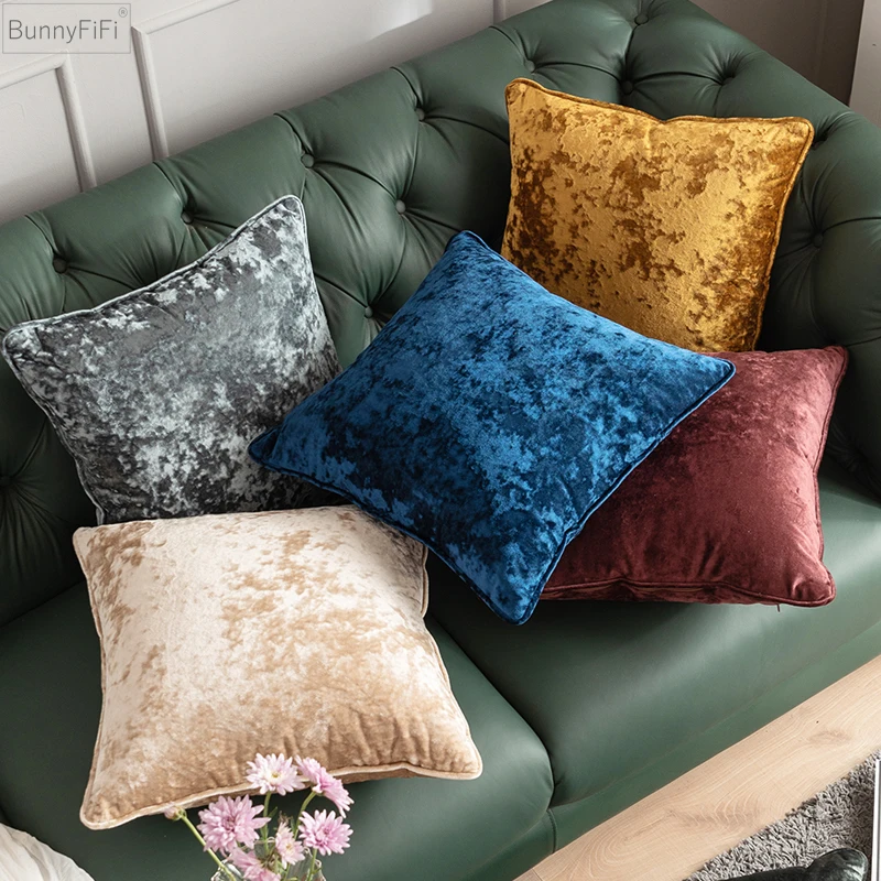 

Solid Cover Pillow 45x45cm/60x60cm Cushion Plush Navy Goldish Cover Ice Fringed Home Decorative for Sofa Bed Chair