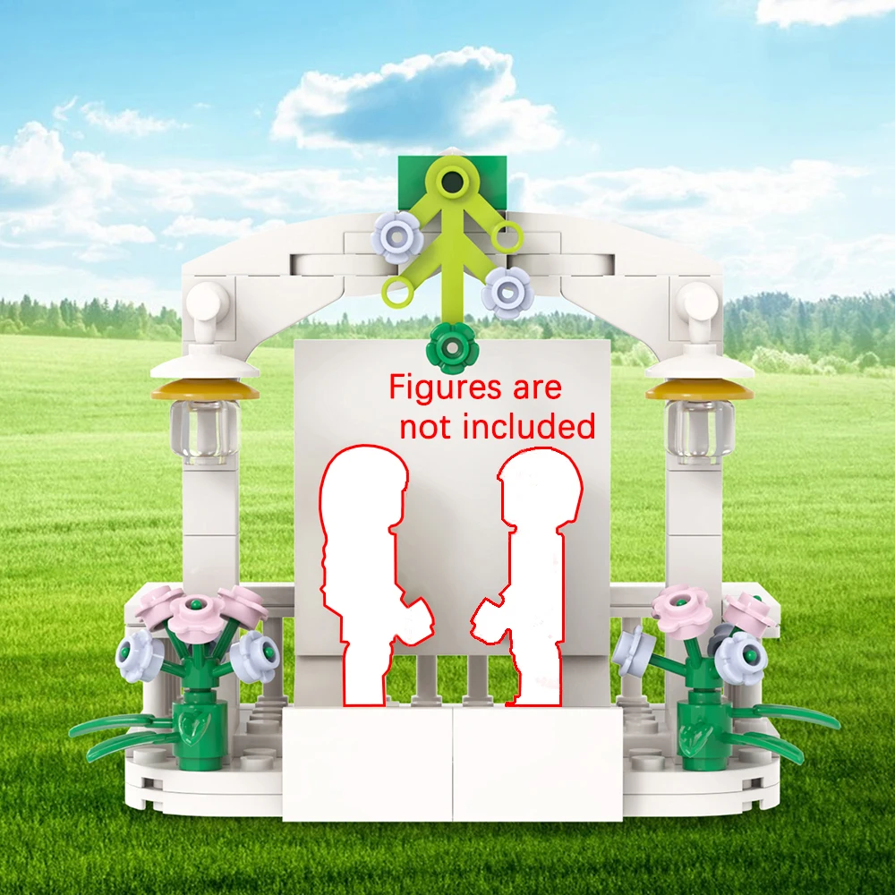 MOC Stadt Hochzeit Szene Ziegel Bogen Liebe Herz Blume Braut Bräutigam Kompatible Figuren Baustein Spielzeug Für Kinder Freunde Geschenk – Detail 2